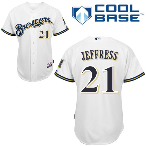 Jeremy Jeffress #21 MLB Jersey-Milwaukee Brewers Men's Authentic Home White Cool Base Baseball Jersey